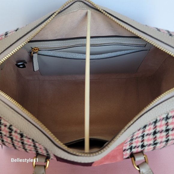 KATE SPADE Gramercy Racing Stripe Plaid Twill Medium Satchel-Mushroom Multi ⭐ - Picture 14 of 16